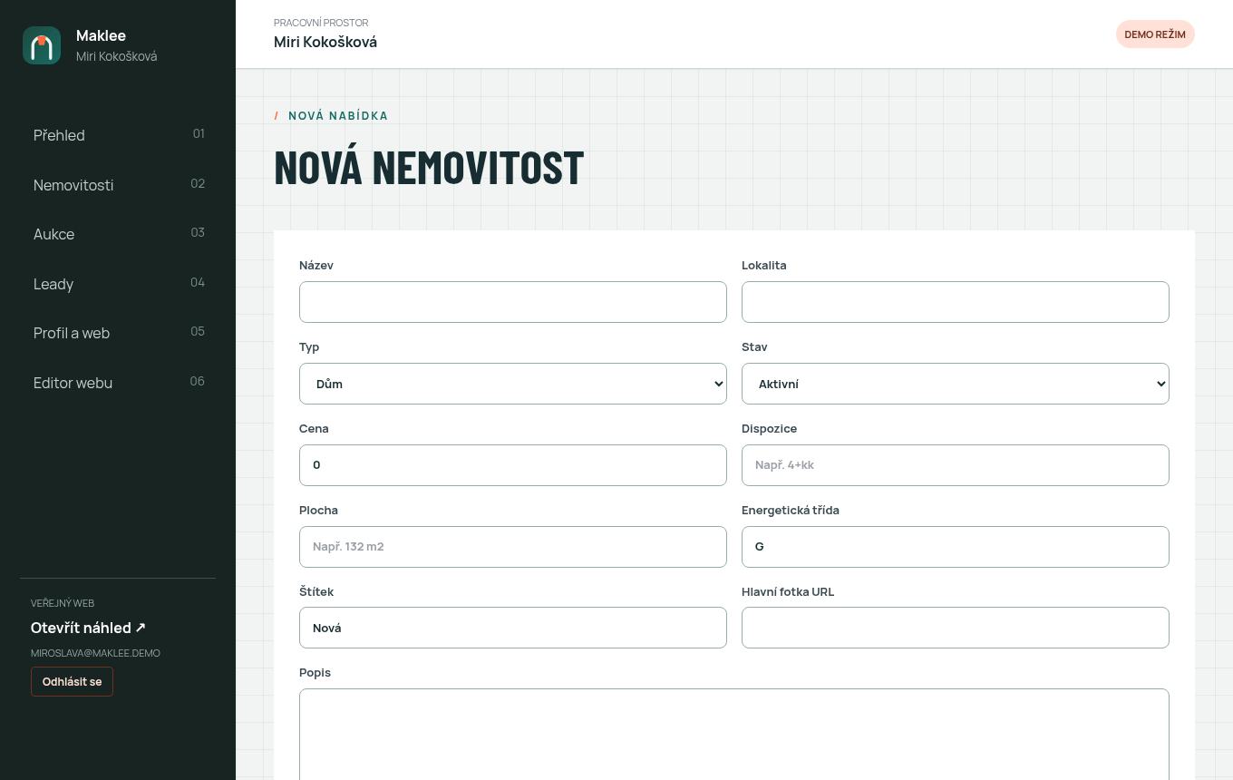 Formulář nové nemovitosti