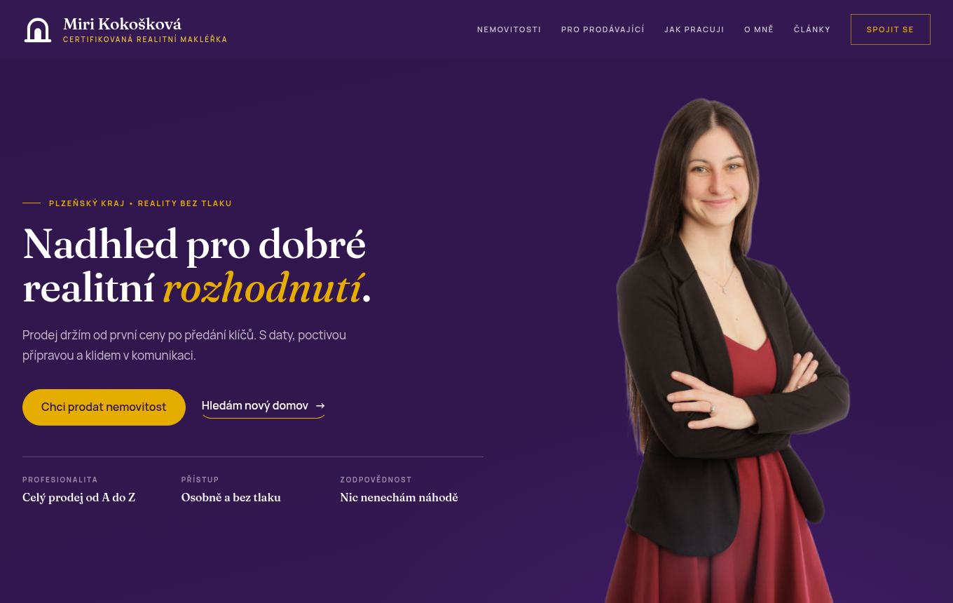 Úvodní obrazovka hotového webu makléřky